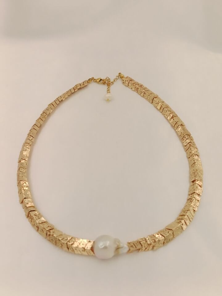 Lovely Lav Altın Barok İncili Lav Taşı Kolye