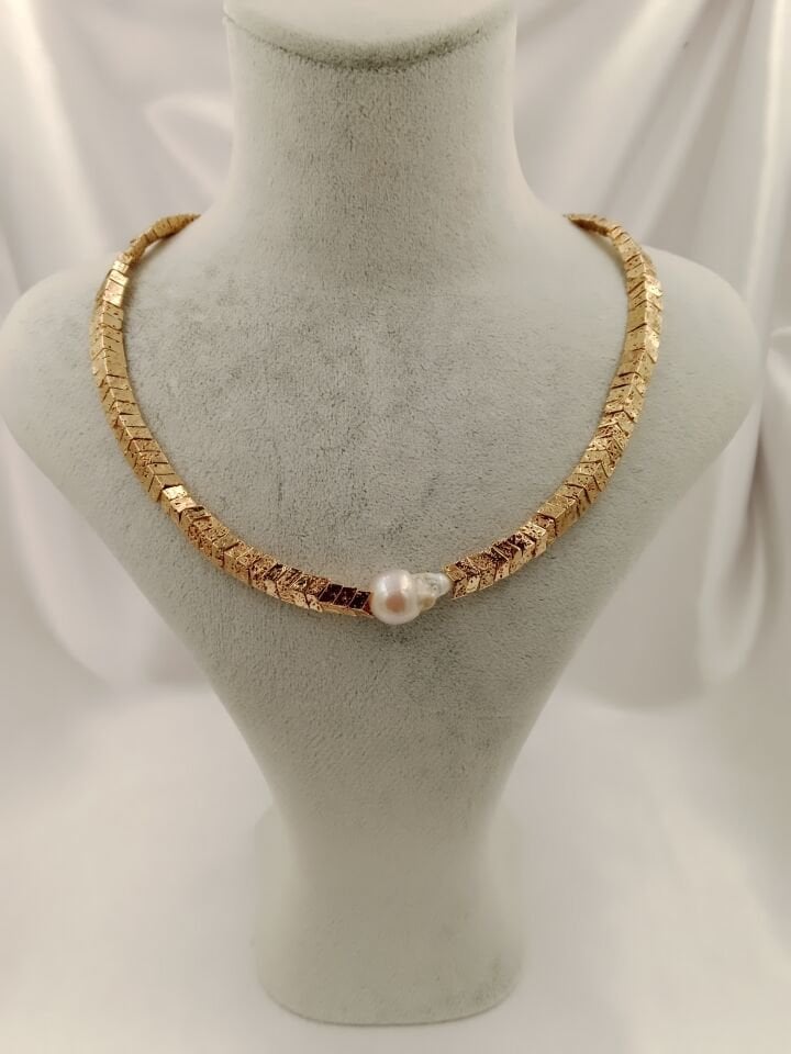 Lovely Lav Altın Barok İncili Lav Taşı Kolye