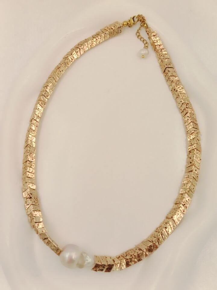 Lovely Lav Altın Barok İncili Lav Taşı Kolye