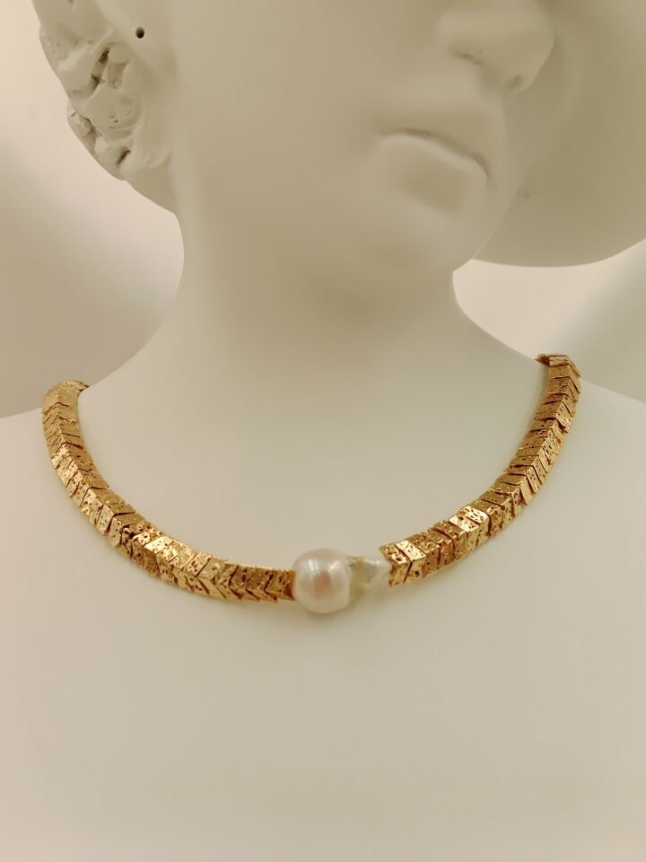 Lovely Lav Altın Barok İncili Lav Taşı Kolye