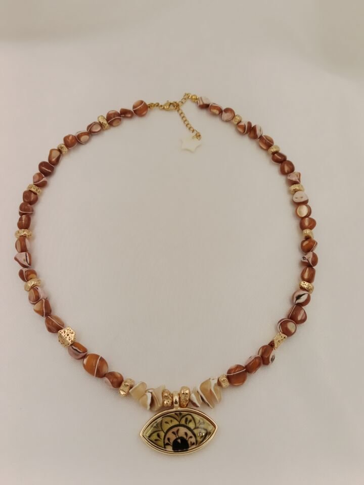 Amorf Sedef Evil Eye Seramik Göz Tasarım Kolye