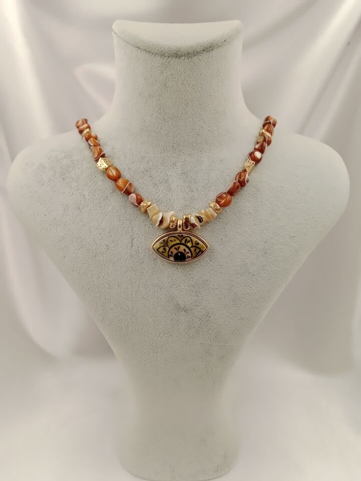 Amorf Sedef Evil Eye Seramik Göz Tasarım Kolye