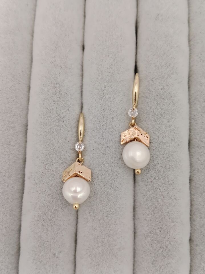 Lovely Lav Gold Barok İncili Lav Taşı Tasarım Küpe