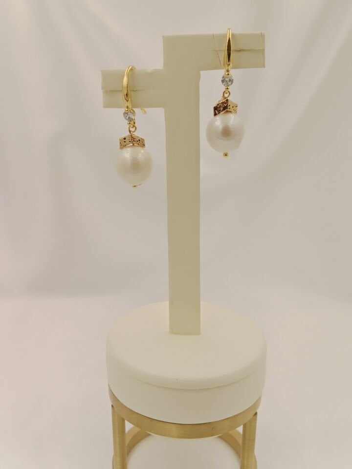 Lovely Lav Gold Barok İncili Lav Taşı Tasarım Küpe