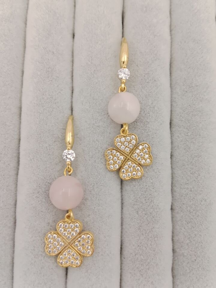 Pembe Kuvars Yonca Tasarım Küpe