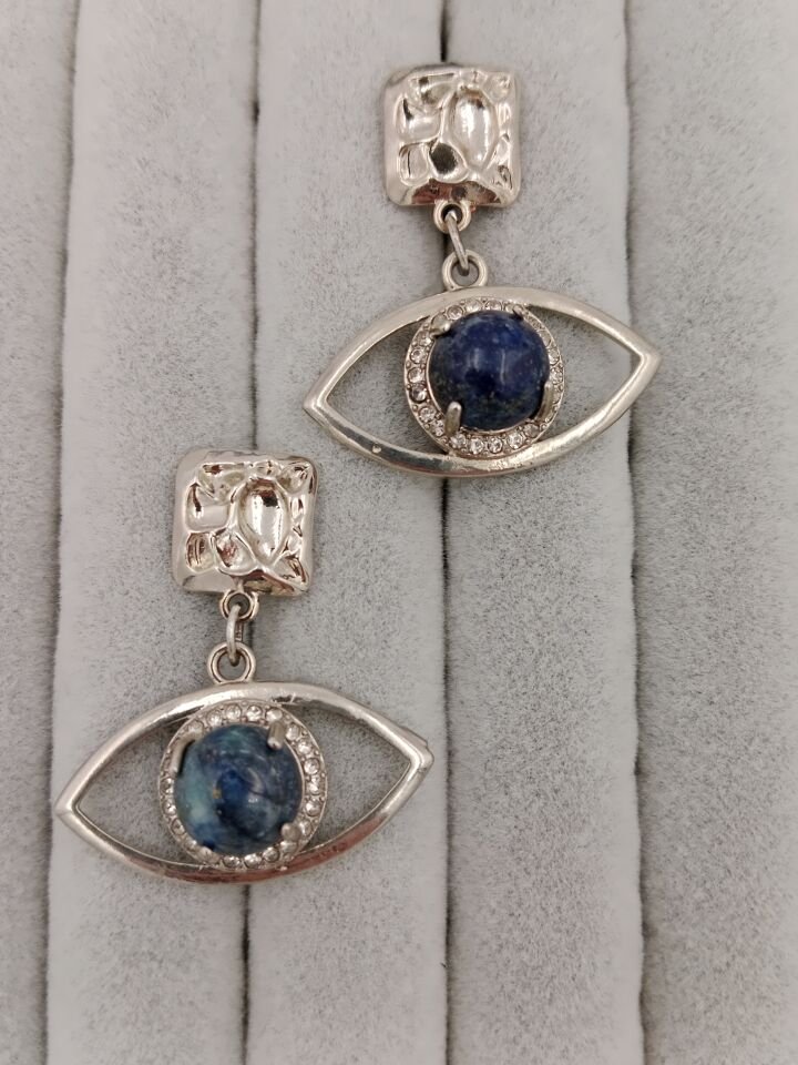 Lapis Lazuli Göz Figürlü Tasarım Küpe