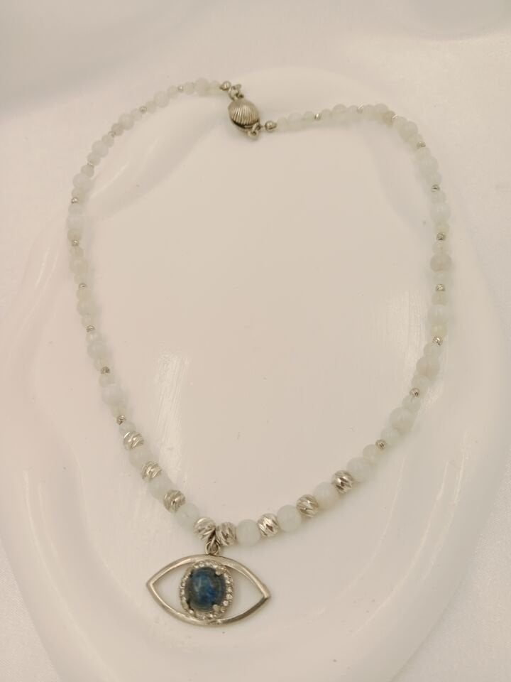 Evil Eye Lapis Lazuli ve Ay Taşı Tasarım Kolye
