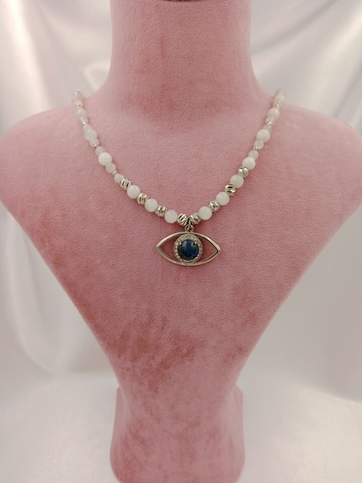 Evil Eye Lapis Lazuli ve Ay Taşı Tasarım Kolye