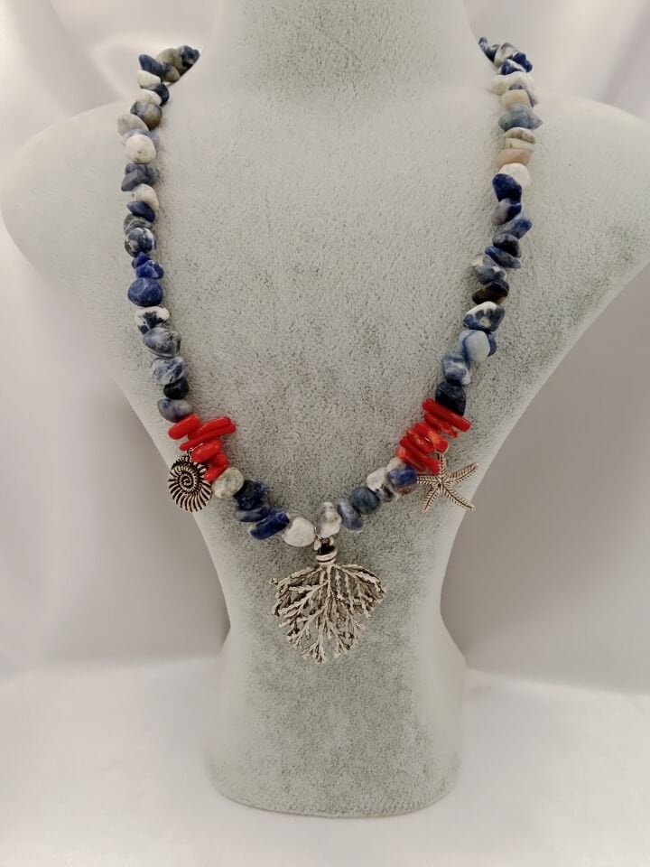 Lapis Lazuli ve Mercan Marin Temalı Tasarım Kolye