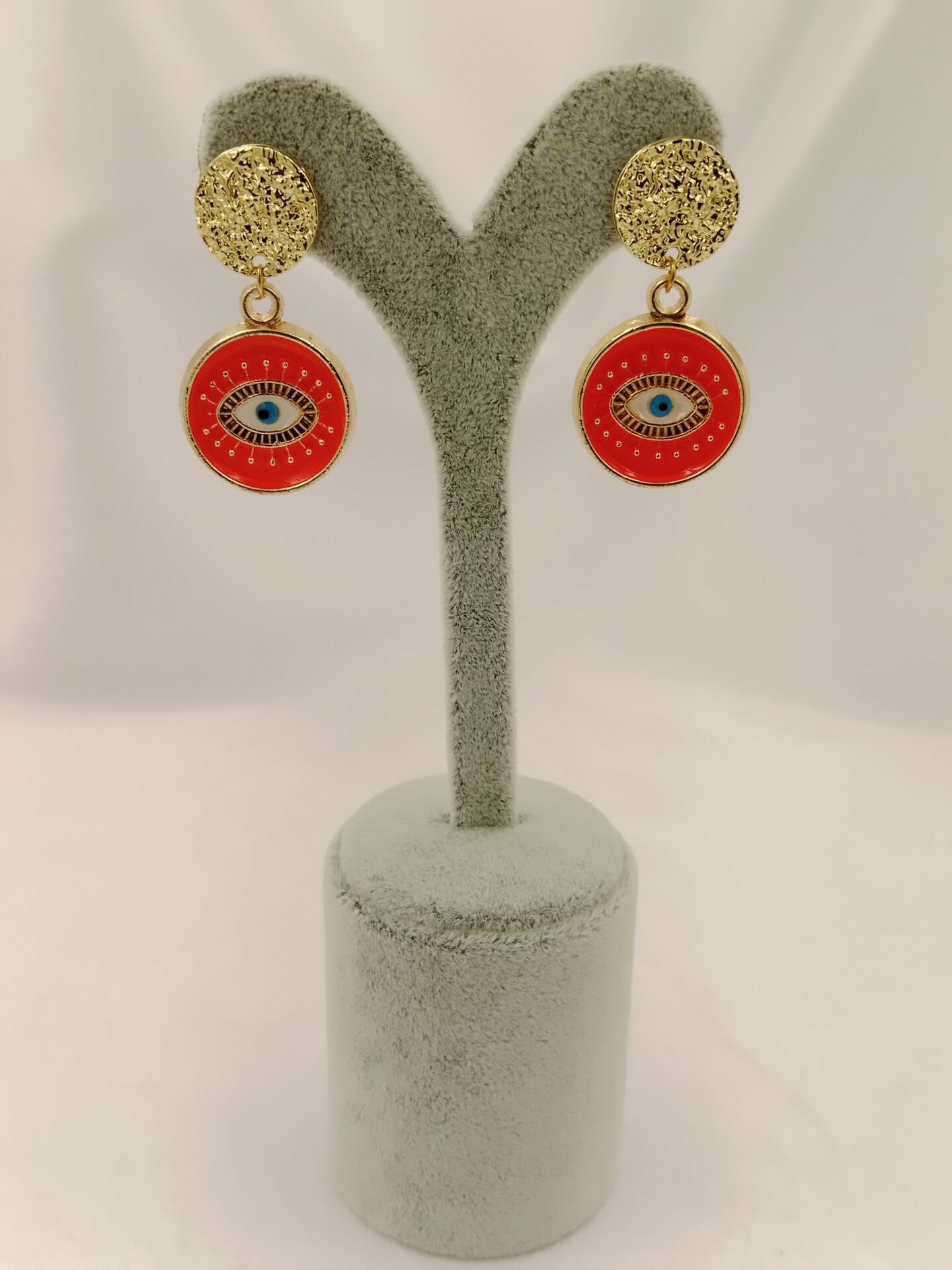 Mineli Neon Turuncu Evil Eye Göz Figürlü Tasarım Küpe