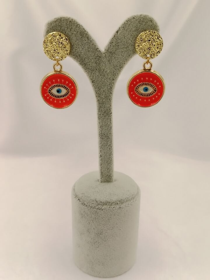 Mineli Neon Turuncu Evil Eye Göz Figürlü Tasarım Küpe