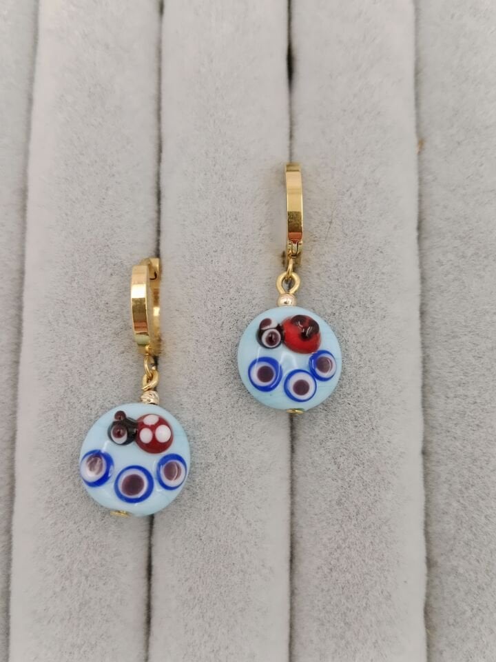 Murano Cam Kaplumbağa Tasarım Küpe