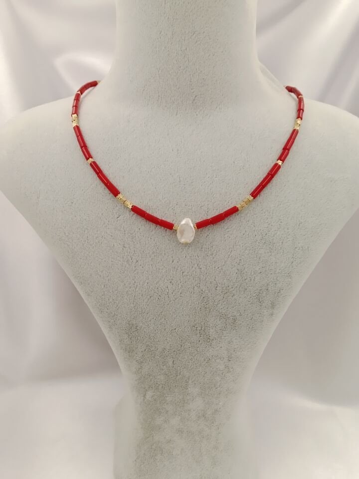 İnci ve Mercan Minimal Tasarım Kolye