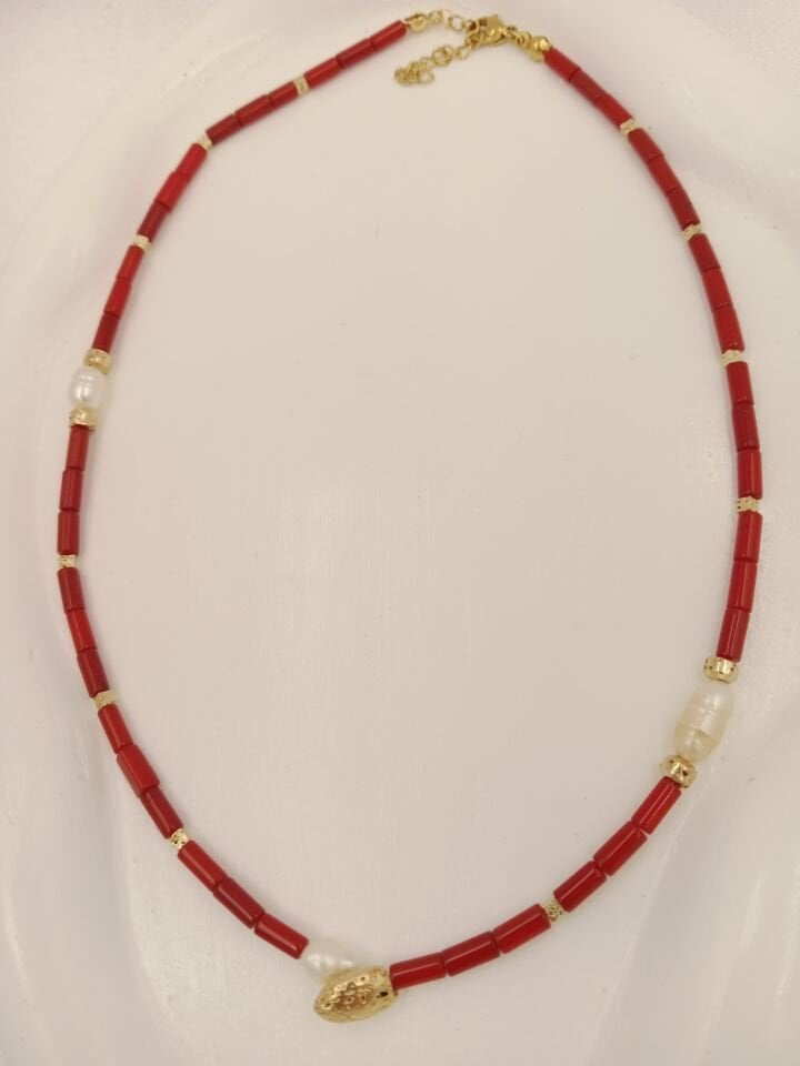 İnci ve Mercan Minimal Tasarım Kolye