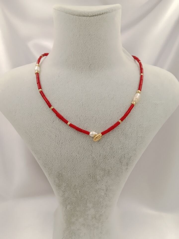 İnci ve Mercan Minimal Tasarım Kolye