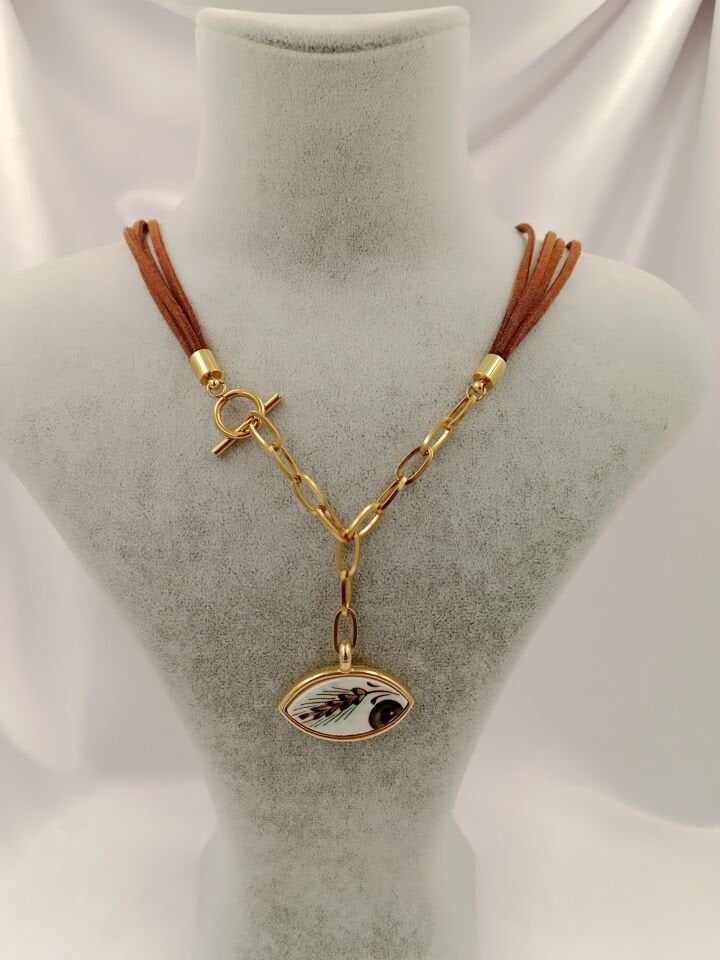 Bodrum Boncuklu Seramik Göz Evil Eye Tasarım Kolye