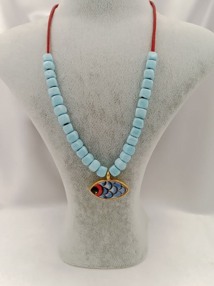 Bodrum Boncuklu Evil Eye Seramik Göz Tasarım Kolye