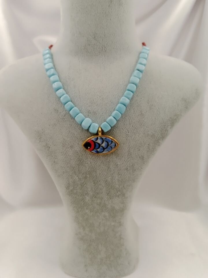 Bodrum Boncuklu Evil Eye Seramik Göz Tasarım Kolye