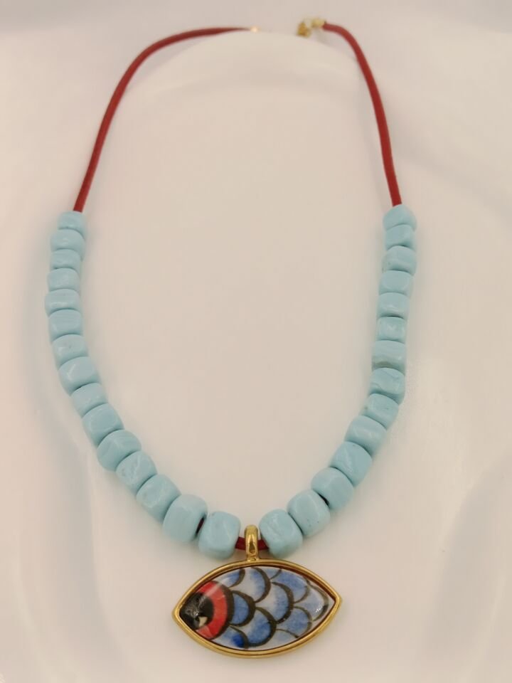 Bodrum Boncuklu Evil Eye Seramik Göz Tasarım Kolye