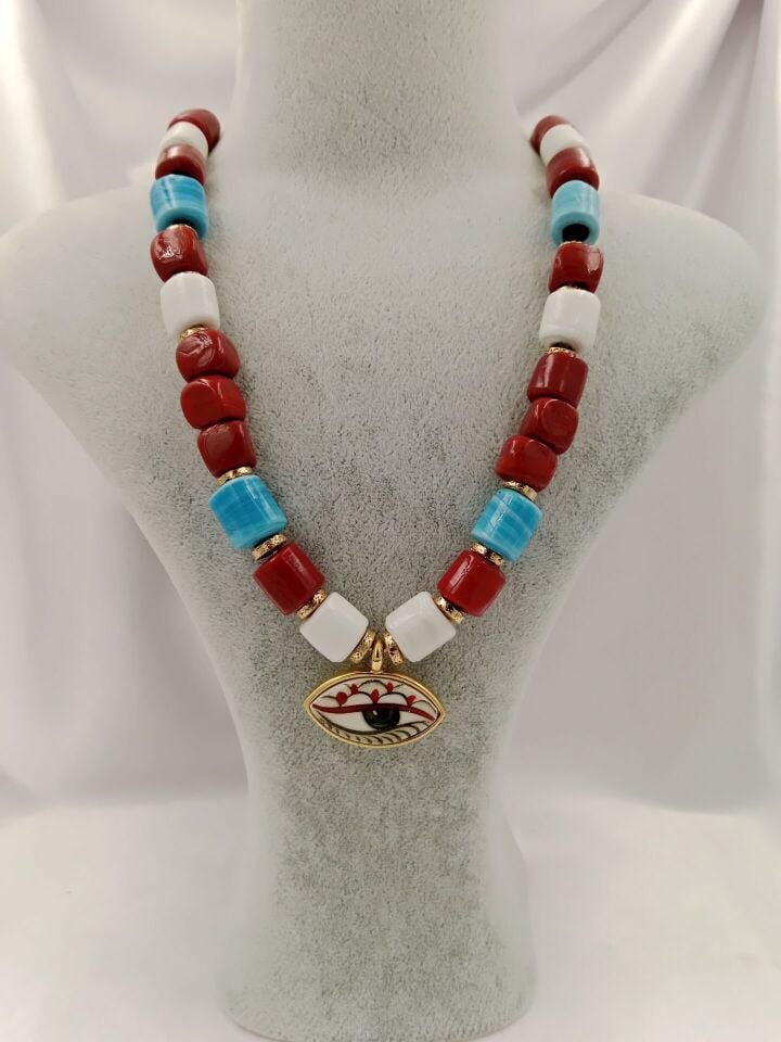 Bodrum Boncuklu Evil Eye Seramik Göz Tasarım Kolye