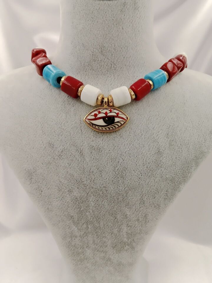 Bodrum Boncuklu Evil Eye Seramik Göz Tasarım Kolye