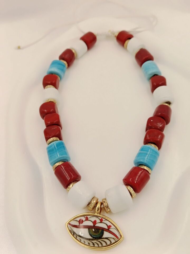 Bodrum Boncuklu Evil Eye Seramik Göz Tasarım Kolye