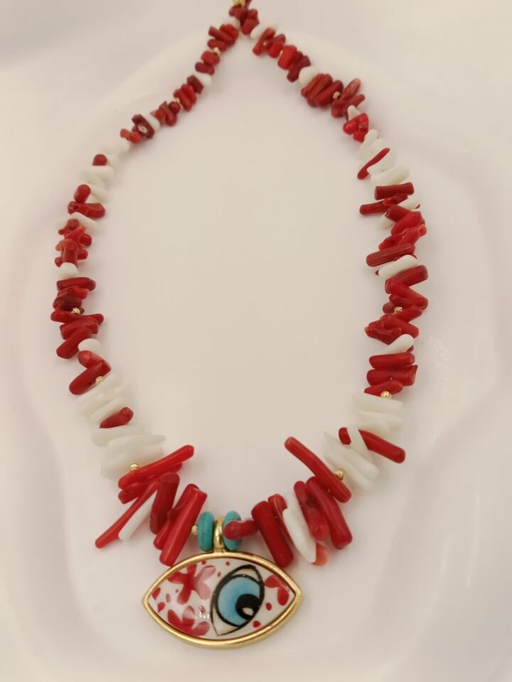 Mercan Evil Eye Seramik Göz Tasarım Kolye