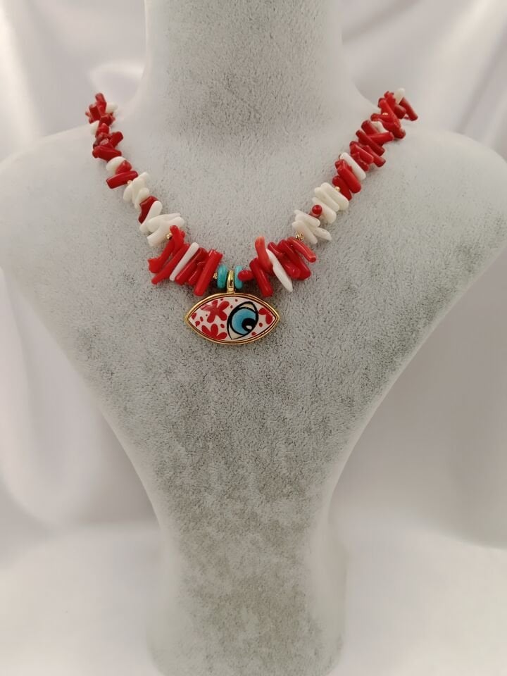 Mercan Evil Eye Seramik Göz Tasarım Kolye