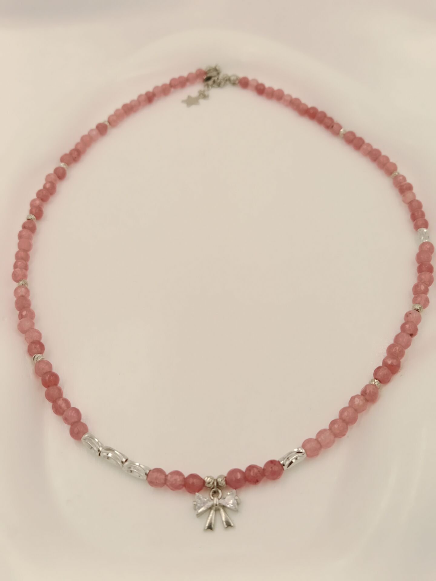 Pembe Renkli Minimal Kuvars Tasarım Kolye