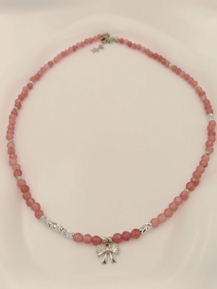 Pembe Renkli Minimal Kuvars Tasarım Kolye