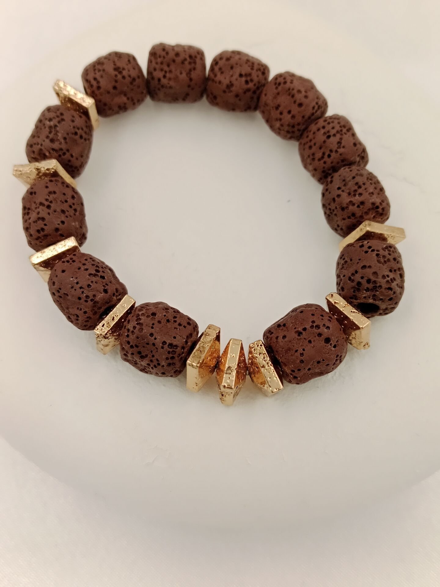 Kahverengi Lav Taşı Tasarım Bileklik