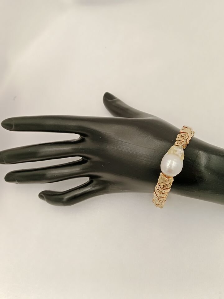 Lovely Lav Gold Barok İncili Lav Taşı Bileklik