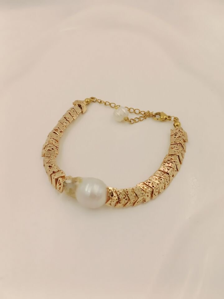 Lovely Lav Gold Barok İncili Lav Taşı Bileklik