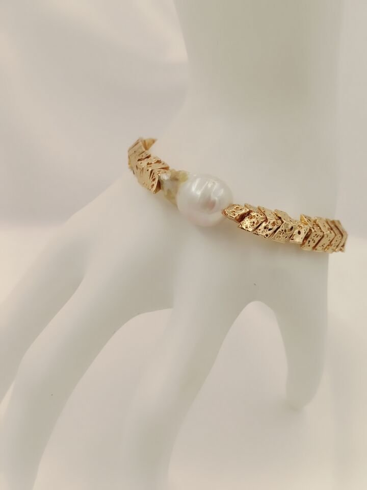 Lovely Lav Gold Barok İncili Lav Taşı Bileklik