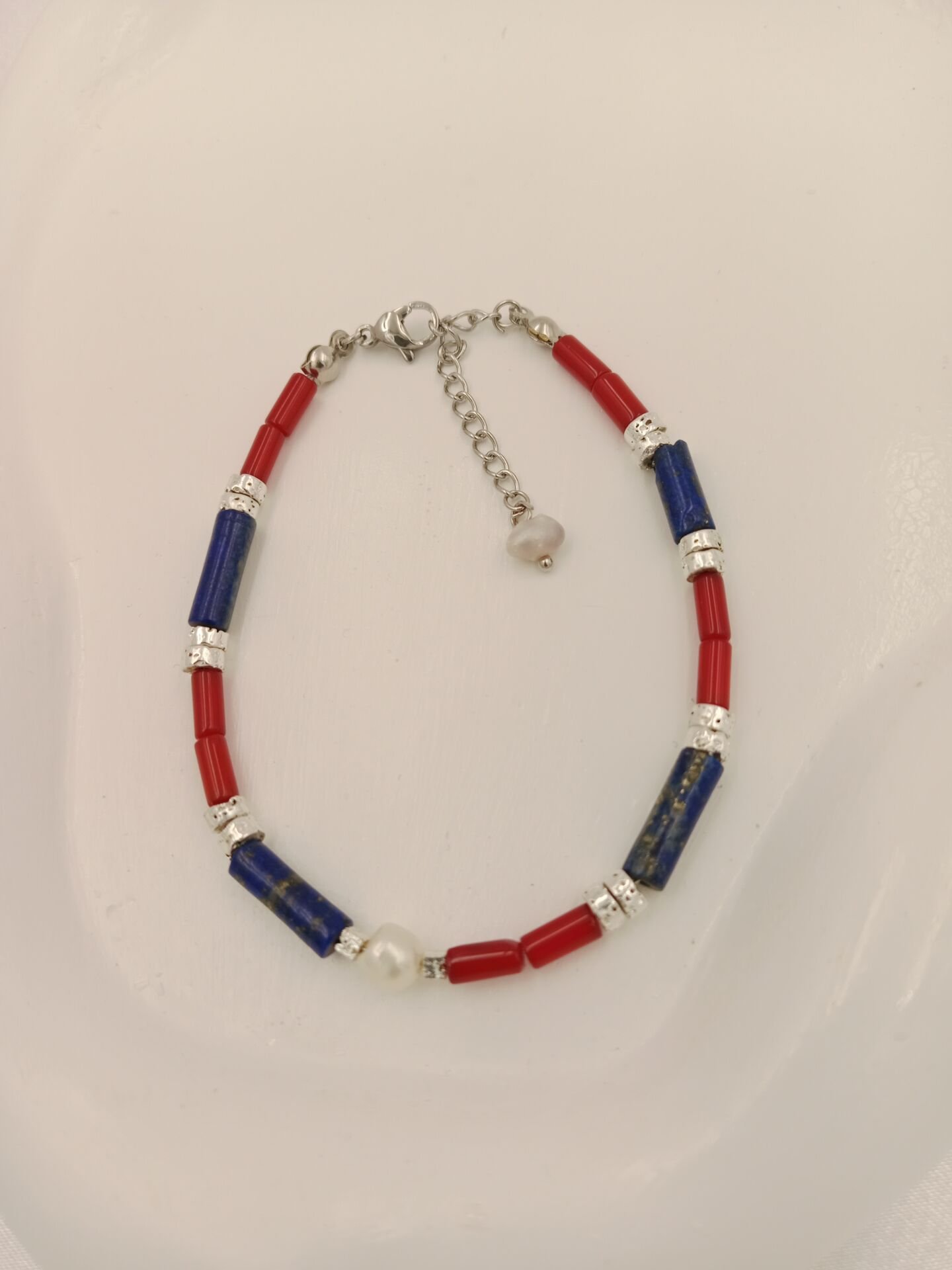 İncili Mercan ve Lapis Lazuli Bileklik