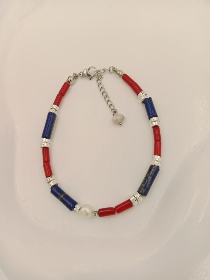 İncili Mercan ve Lapis Lazuli Bileklik