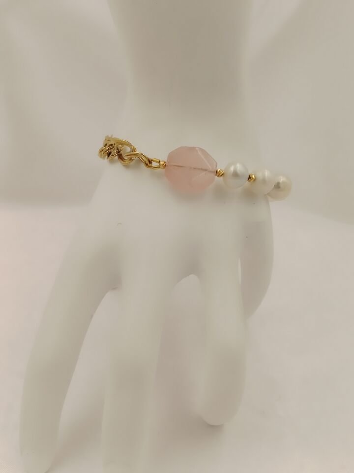 Pembe Kuvars ve İnci Tasarım Bileklik
