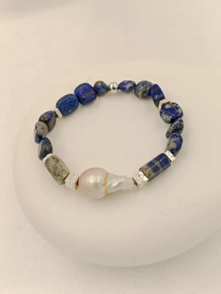 Barok İncili Lapis Lazuli Bileklik