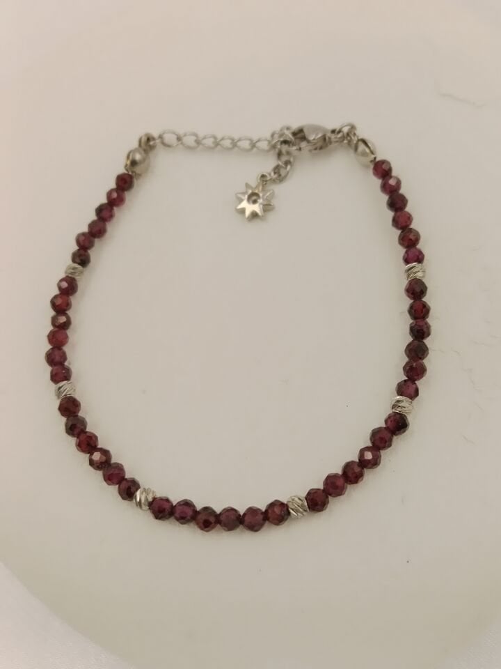 Faset Kesim Lal Garnet Taşı Minimal Tasarım Bileklik