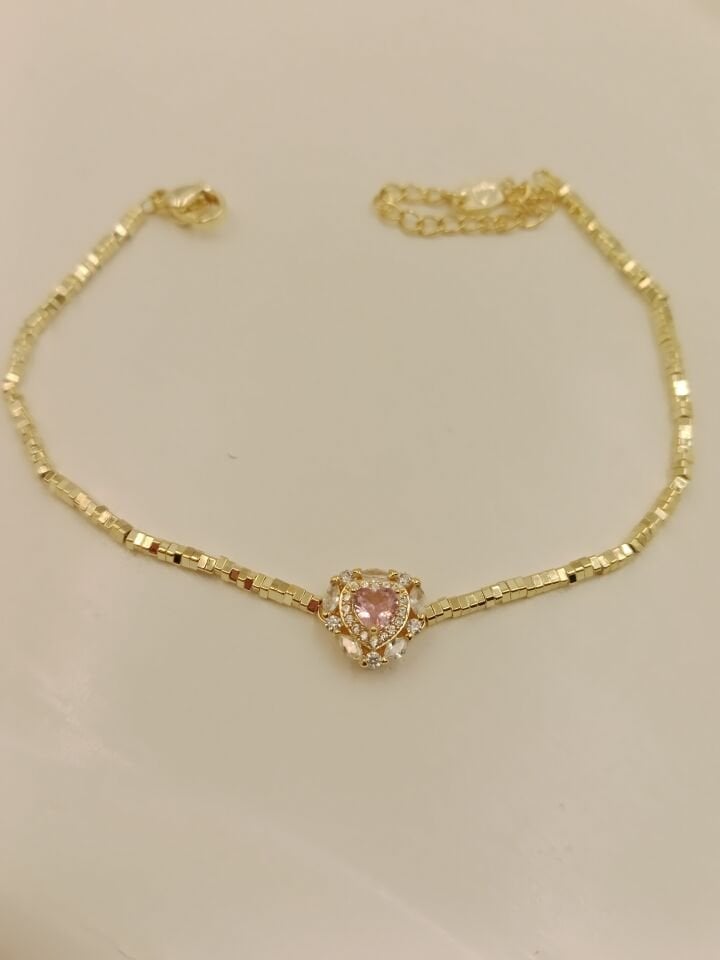 Pembe Kalpli  Minimal Zirkon Bileklik