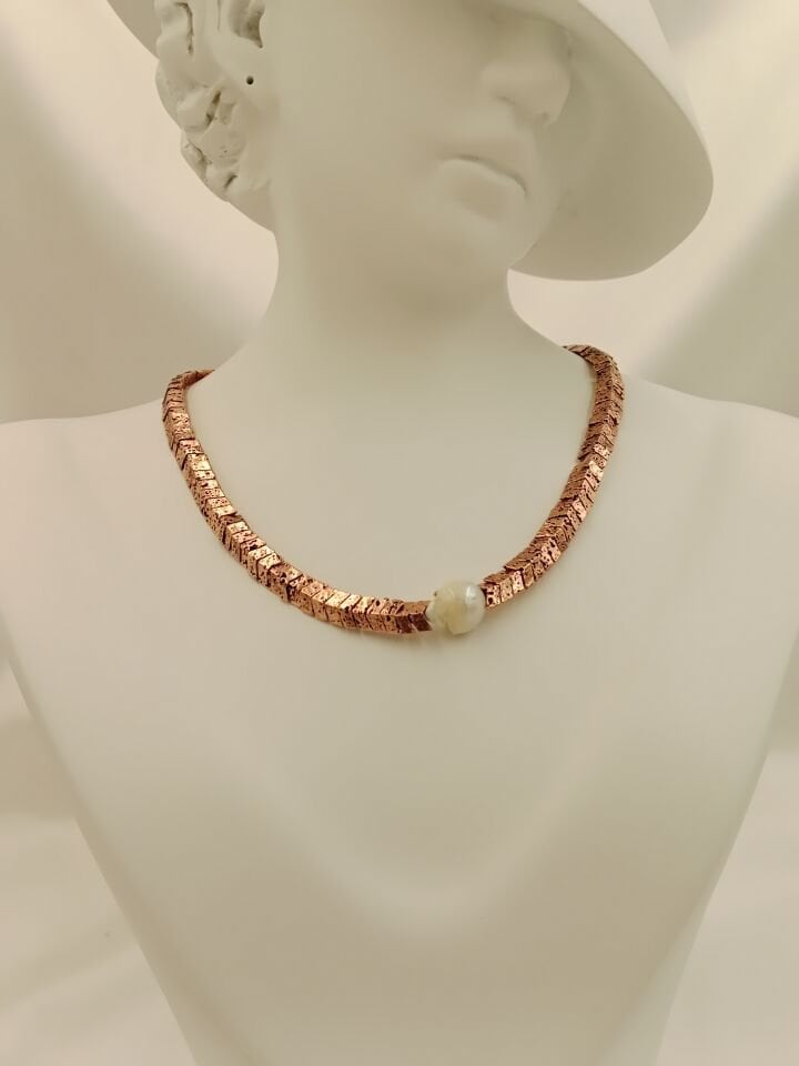 Lovely Lav Rose Barok İncili Lav Taşı Kolye