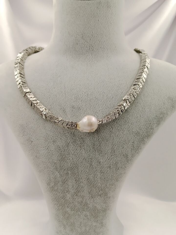 Lovely Lav Gümüş Barok İncili Lav Taşı Kolye