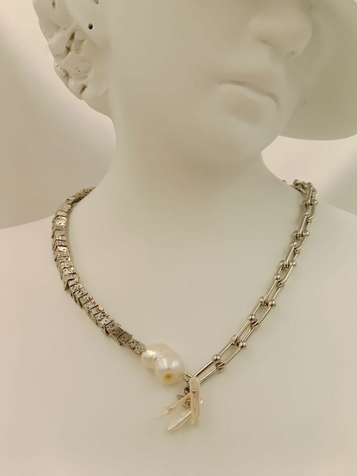 Lovely Lav Gümüş Barok İncili Lav Taşı Tasarım Kolye
