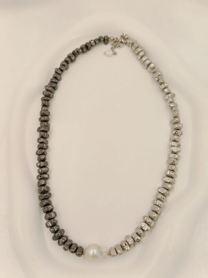 Lovely Lav Gümüş Barok İncili Lav Taşı Kolye