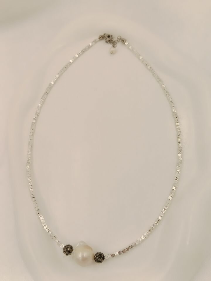 Lovely Lav Gümüş Barok İncili Lav Taşı Kolye