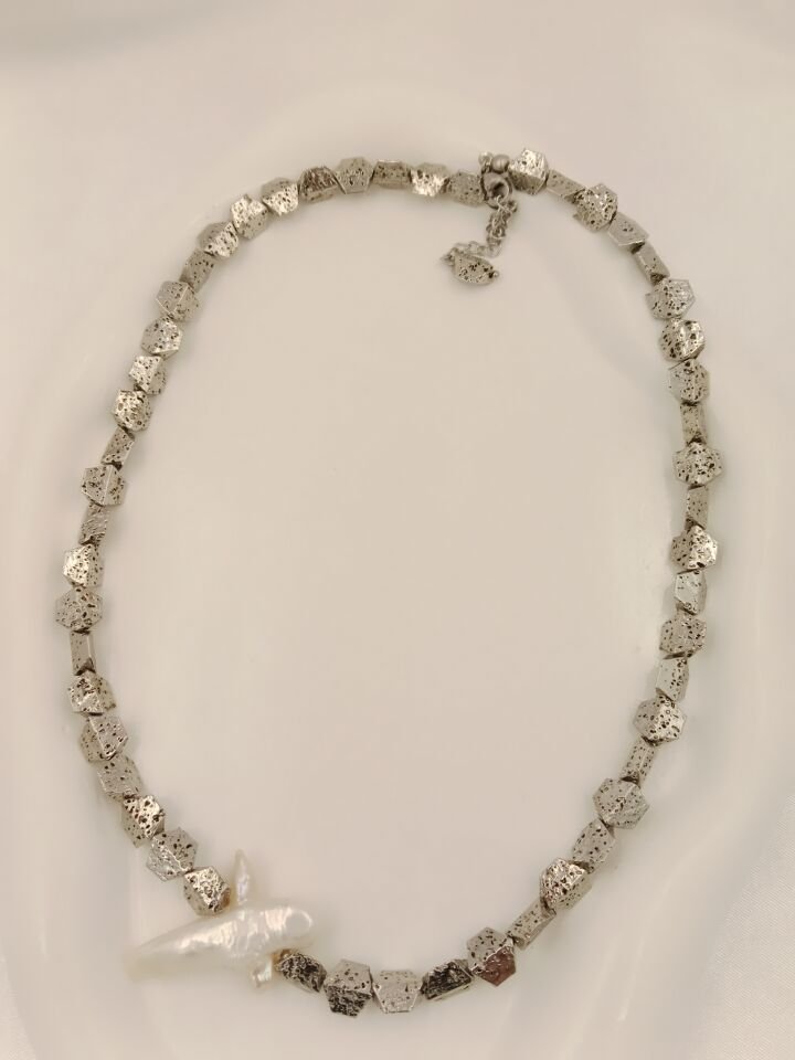 Lovely Lav Gümüş Barok İncili Lav Taşı Kolye