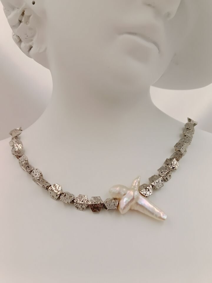 Lovely Lav Gümüş Barok İncili Lav Taşı Kolye