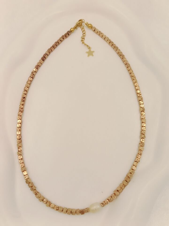 Lovely Lav Gold İncili Minimal Lav Taşı Kolye