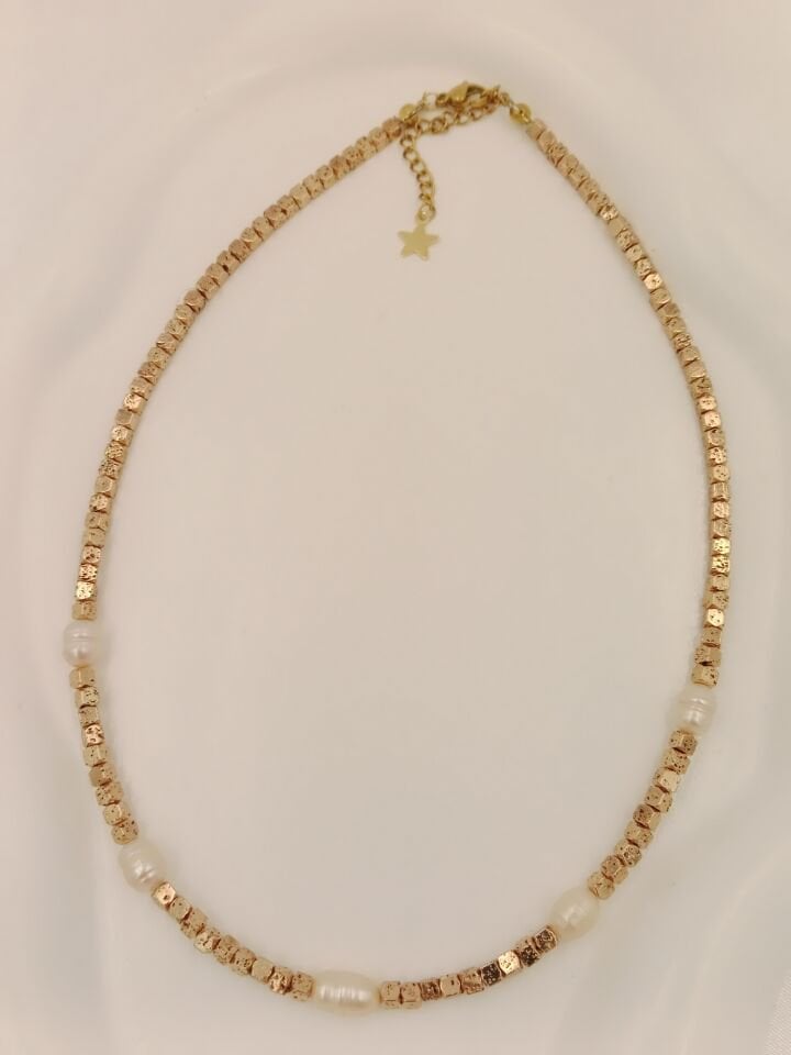 Lovely Lav Gold İncili Minimal Lav Taşı Kolye