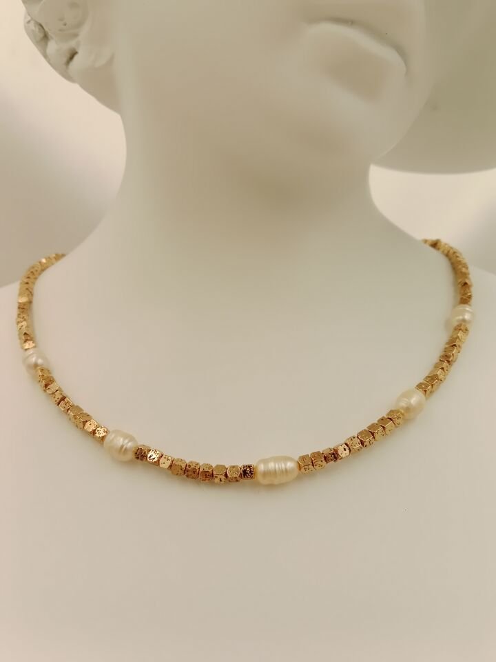 Lovely Lav Gold İncili Minimal Lav Taşı Kolye